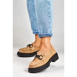 La.Fi Mocassins beiges sur plateforme en daim 2 La.Fi Mocassins beiges sur plateforme en daim 2