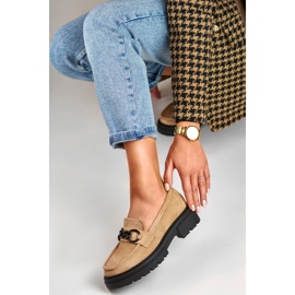La.Fi Mocassins beiges sur plateforme en daim 3