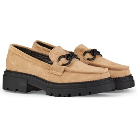 La.Fi Mocassins beiges sur plateforme en daim 6