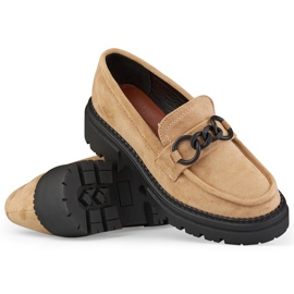 La.Fi Mocassins beiges sur plateforme en daim 7