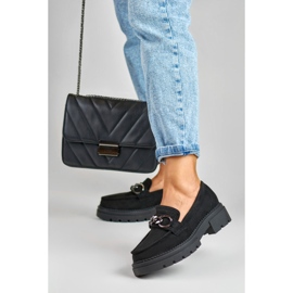 La.Fi Mocassins noirs sur plateforme en daim le noir 2