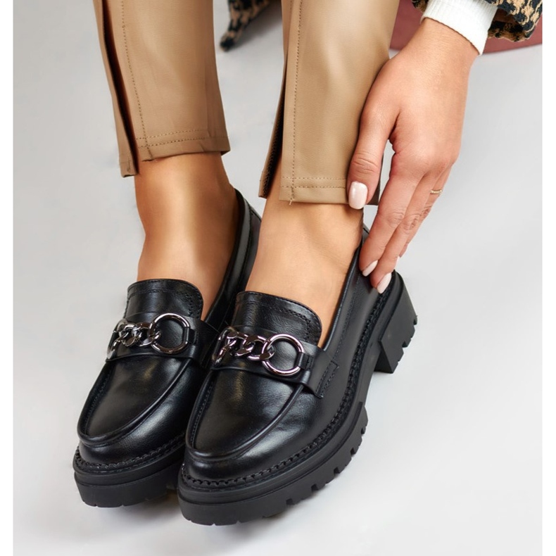 La.Fi Mocassins noirs sur plateforme en cuir écologique 1