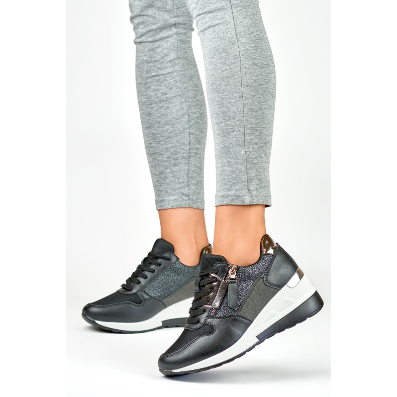 Élégantes chaussures de sport compensées noires le noir 2 Élégantes chaussures de sport compensées noires le noir 2