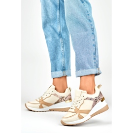 Chaussures à lacets beiges pour dames à semelle compensée basse 2