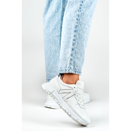 Baskets blanches pour femme avec bordure argentée 3