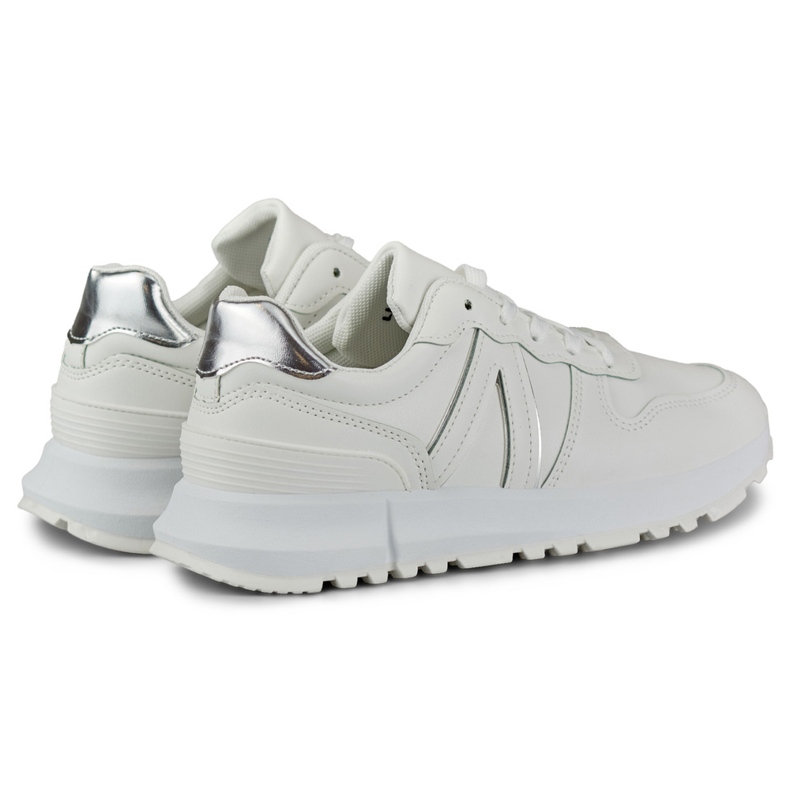 Baskets blanches pour femme avec bordure argentée 1