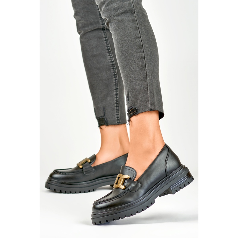 Mocassins noirs à boucle dorée le noir 2