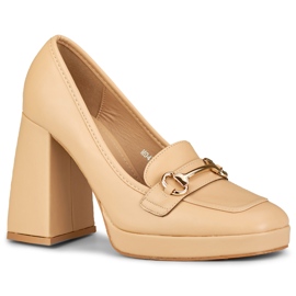 Mocassins beiges à talon haut confortable 5