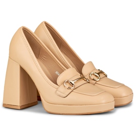 Mocassins beiges à talon haut confortable 1