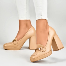 Mocassins beiges à talon haut confortable 6