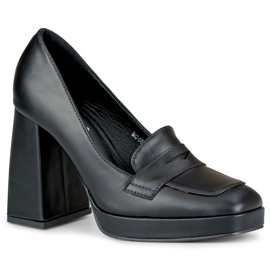 Mocassins à la mode sur un poteau haut et large le noir 4