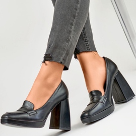 Mocassins à la mode sur un poteau haut et large le noir 6