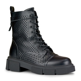 Bottines à lacets noires ajourées femme le noir 6