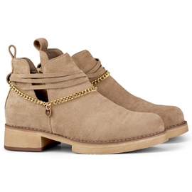 Bottes femme beiges avec une chaîne 1