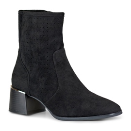Bottines femme noires ajourées sur petit talon le noir 1