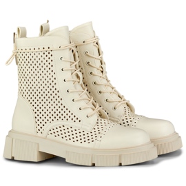 Bottines femme ajourées beige à lacets 1