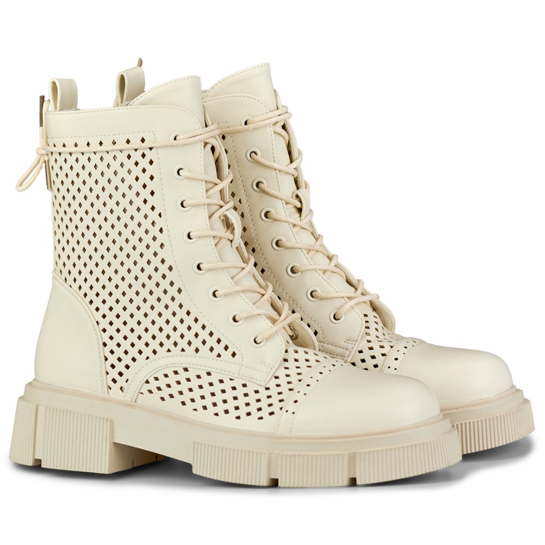 Bottines femme ajourées beige à lacets 1