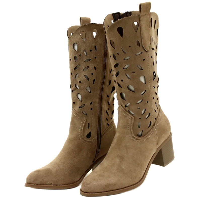M.Daszyński Bottes Femme Daim Ajouré MR2337-3 Beige 3