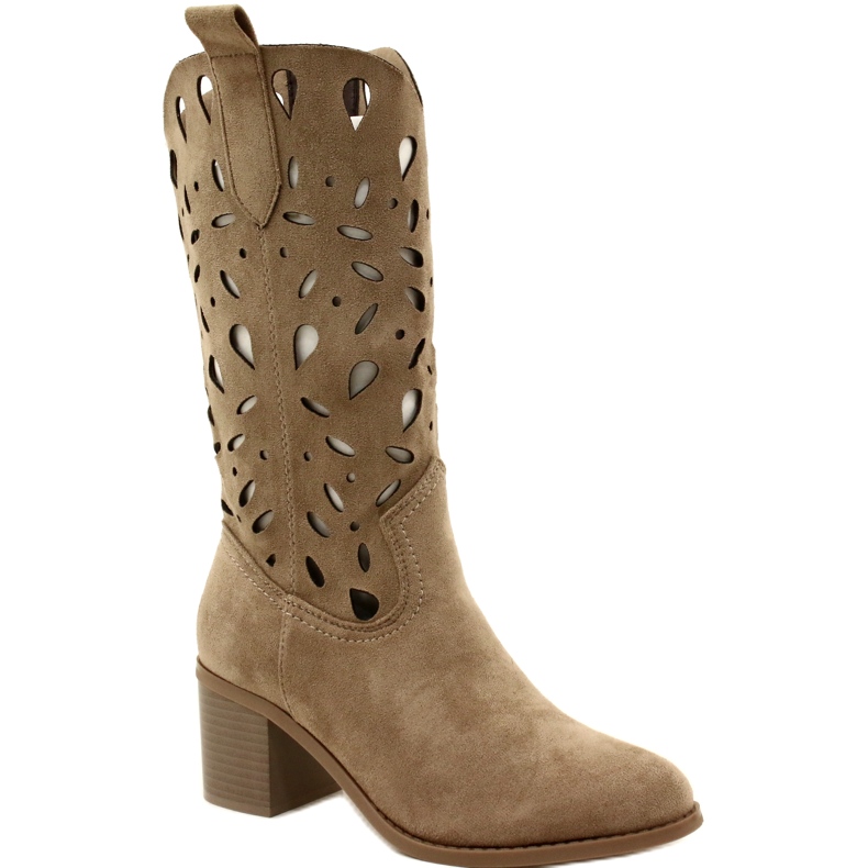 M.Daszyński Bottes Femme Daim Ajouré MR2337-3 Beige 1