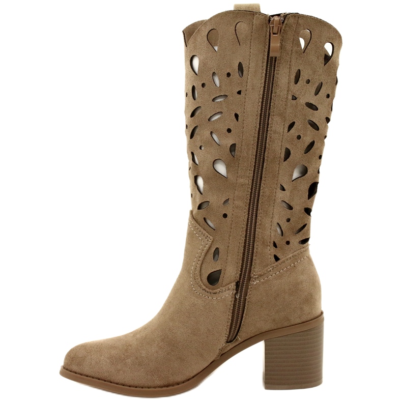 M.Daszyński Bottes Femme Daim Ajouré MR2337-3 Beige 2