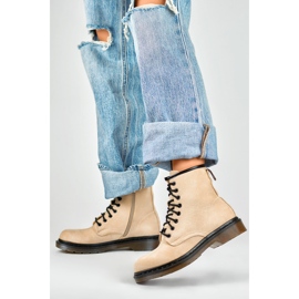 Bottes de travail nouées en daim beige pour femme 4