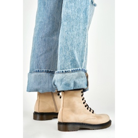 Bottes de travail nouées en daim beige pour femme 5
