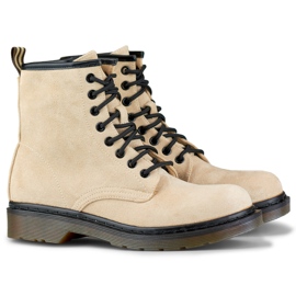 Bottes de travail nouées en daim beige pour femme 3