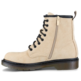 Bottes de travail nouées en daim beige pour femme 2
