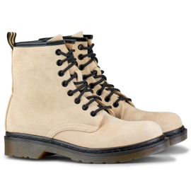 Bottes de travail nouées en daim beige pour femme 6