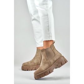 Bottes marron pour femme à semelle épaisse beige 2