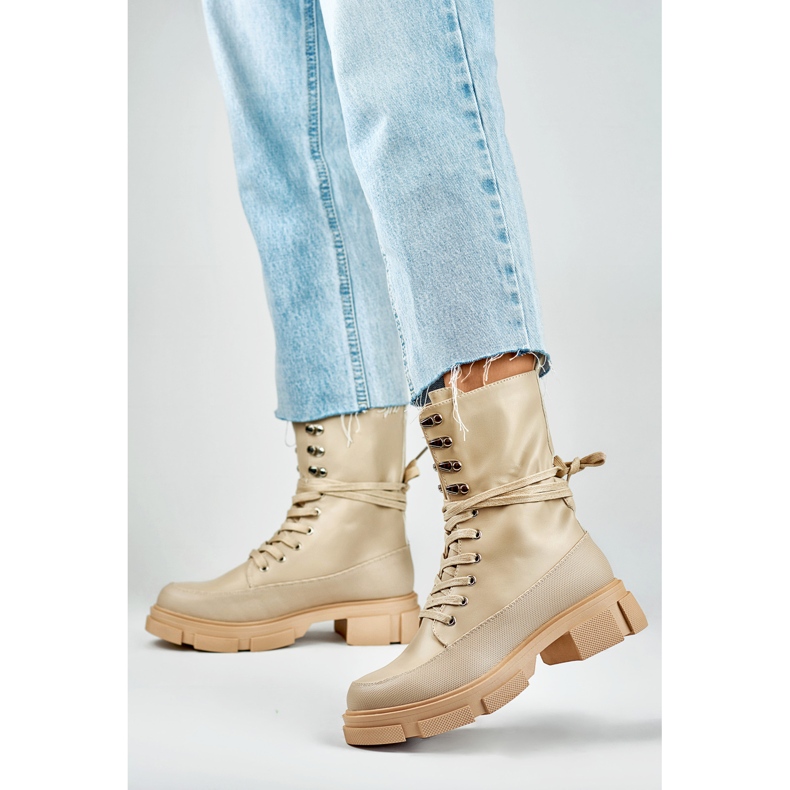 Bottes hautes femme Garlin à nouer beige 2 Bottes hautes femme Garlin à nouer beige 2