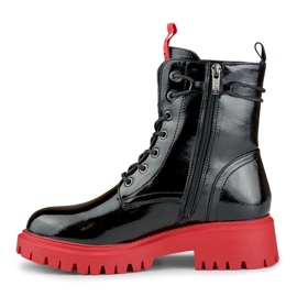 Bottes de travail femme laquées noires à semelle rouge 1