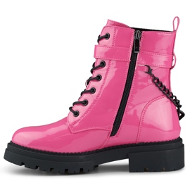 Travailleuse en cuir verni rose pour femme avec une chaîne amovible 1 Travailleuse en cuir verni rose pour femme avec une chaîne amovible 1