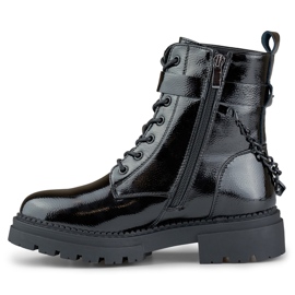 Bottes de travail femme laquées noires avec chaîne amovible le noir 1 Bottes de travail femme laquées noires avec chaîne amovible le noir 1