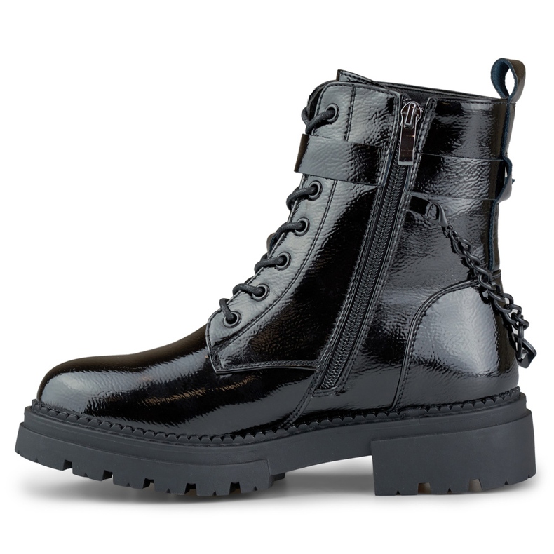 Bottes de travail femme laquées noires avec chaîne amovible le noir 1 Bottes de travail femme laquées noires avec chaîne amovible le noir 1