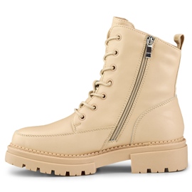 Bottines à lacets beiges pour femme en cuir naturel 1 Bottines à lacets beiges pour femme en cuir naturel 1