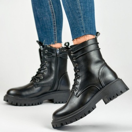 Bottes de travail pour femmes noires nouées sur une semelle épaisse le noir 1