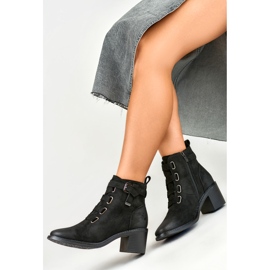 Bottines à talons bas pour femme en daim noir de Salin le noir 5