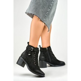 Bottines à talons bas pour femme en daim noir de Salin le noir 4