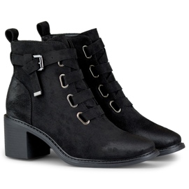 Bottines à talons bas pour femme en daim noir de Salin le noir 2