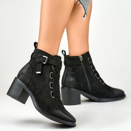 Bottines à talons bas pour femme en daim noir de Salin le noir 6