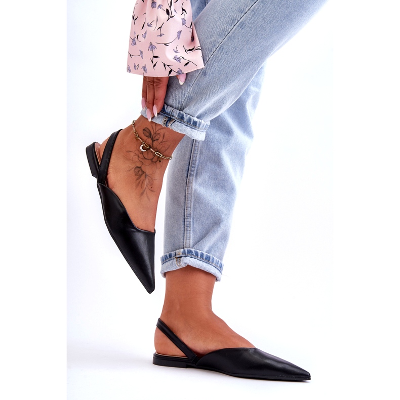 Les ballerines noires coulissantes de l'éco-cuir des femmes le noir 3