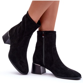 Bottines à Talons Hauts Ajourées en Daim Perles Noires le noir 7