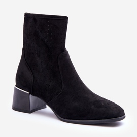 Bottines à Talons Hauts Ajourées en Daim Perles Noires 1