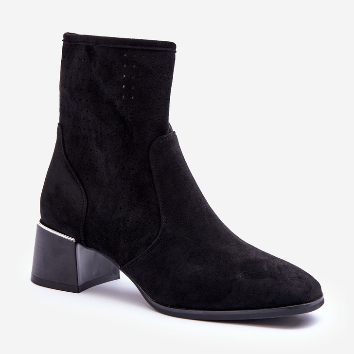 Bottines à Talons Hauts Ajourées en Daim Perles Noires 1