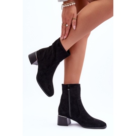 Bottines à Talons Hauts Ajourées en Daim Perles Noires le noir 3