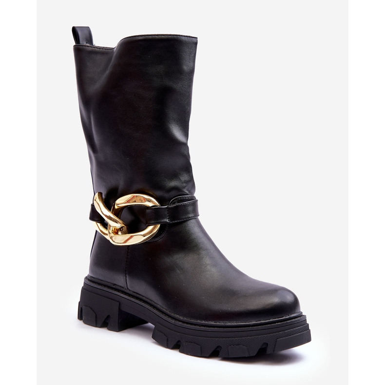 Bottines à Talon Plat en Cuir Noir Diominna le noir 1