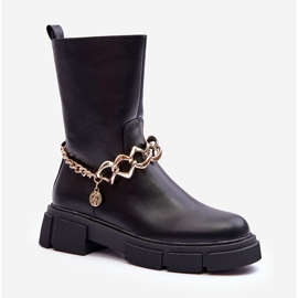 Bottes Hautes En Cuir Avec Chaîne Noir Pugen 1