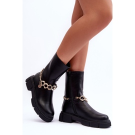Bottes Hautes En Cuir Avec Chaîne Noir Pugen le noir 2 Bottes Hautes En Cuir Avec Chaîne Noir Pugen le noir 2