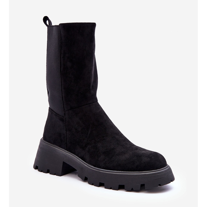 Bottes à talons plats en daim pour femmes noires Altandros le noir 1